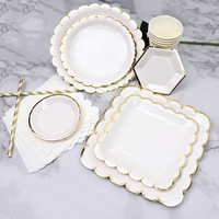Assiettes en Papier Blanc et Or pour ixd'Anniversaire, Ensemble de Poulet, Décorations de ixPréChristophe, Fournitures de Mariage 1